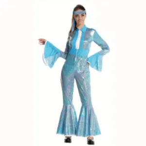 Ladies 70s Blue Disco Jumpsuit