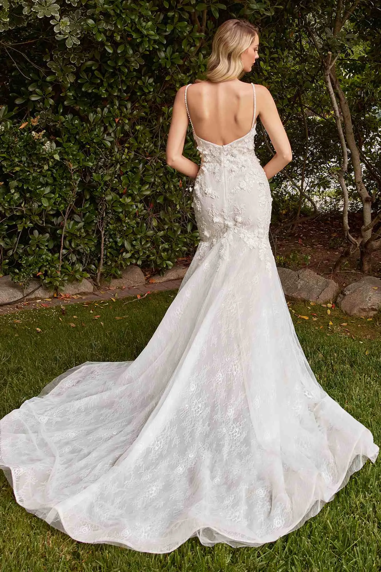 Ladivine CD856W Long Layered Lace Fitted Mermaid Wedding Gown