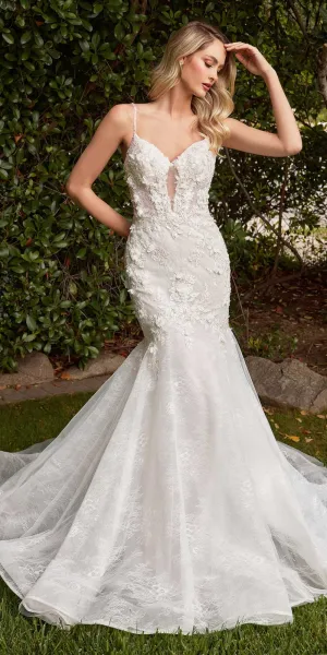 Ladivine CD856W Long Layered Lace Fitted Mermaid Wedding Gown