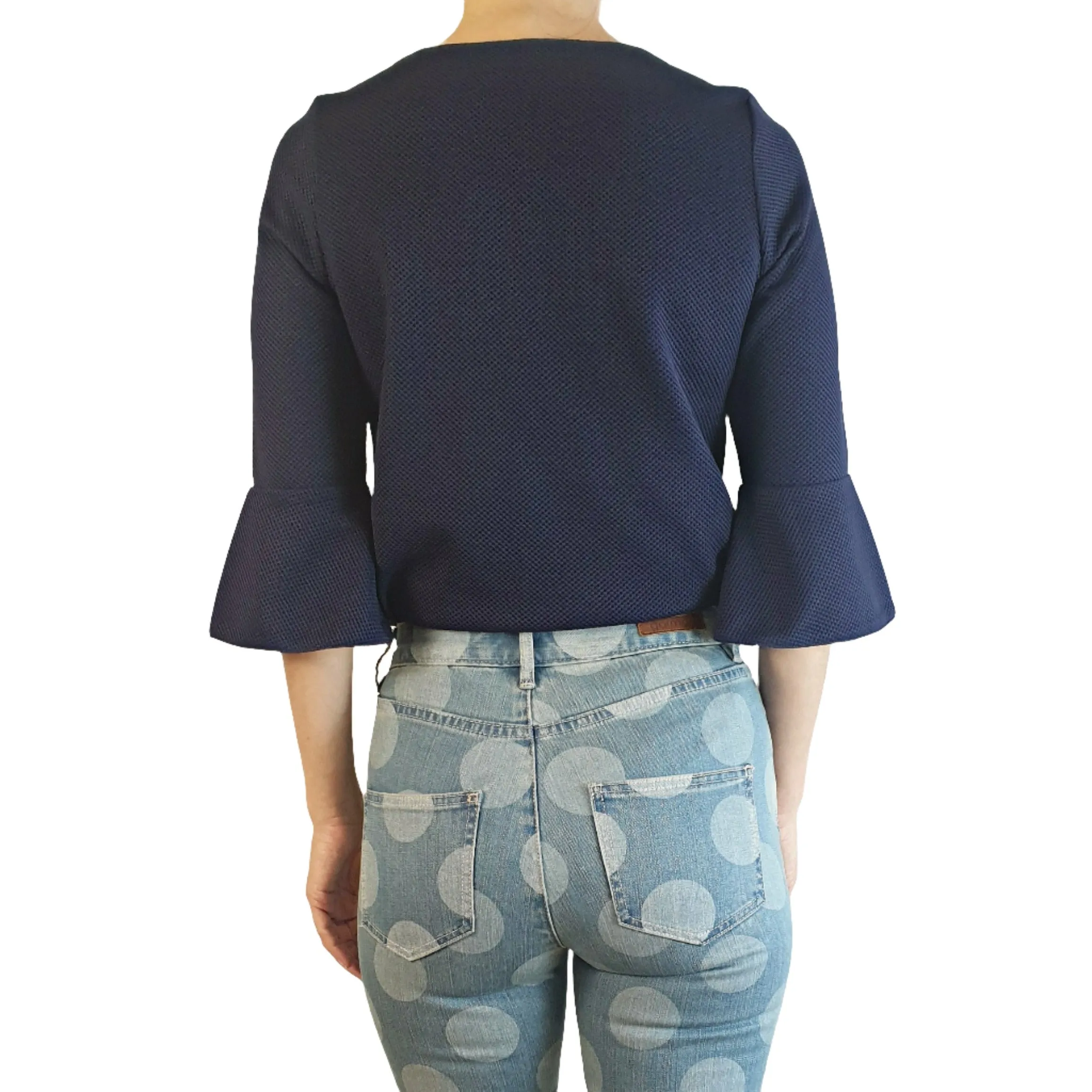 Leonard St textured navy bell sleeve top size 8