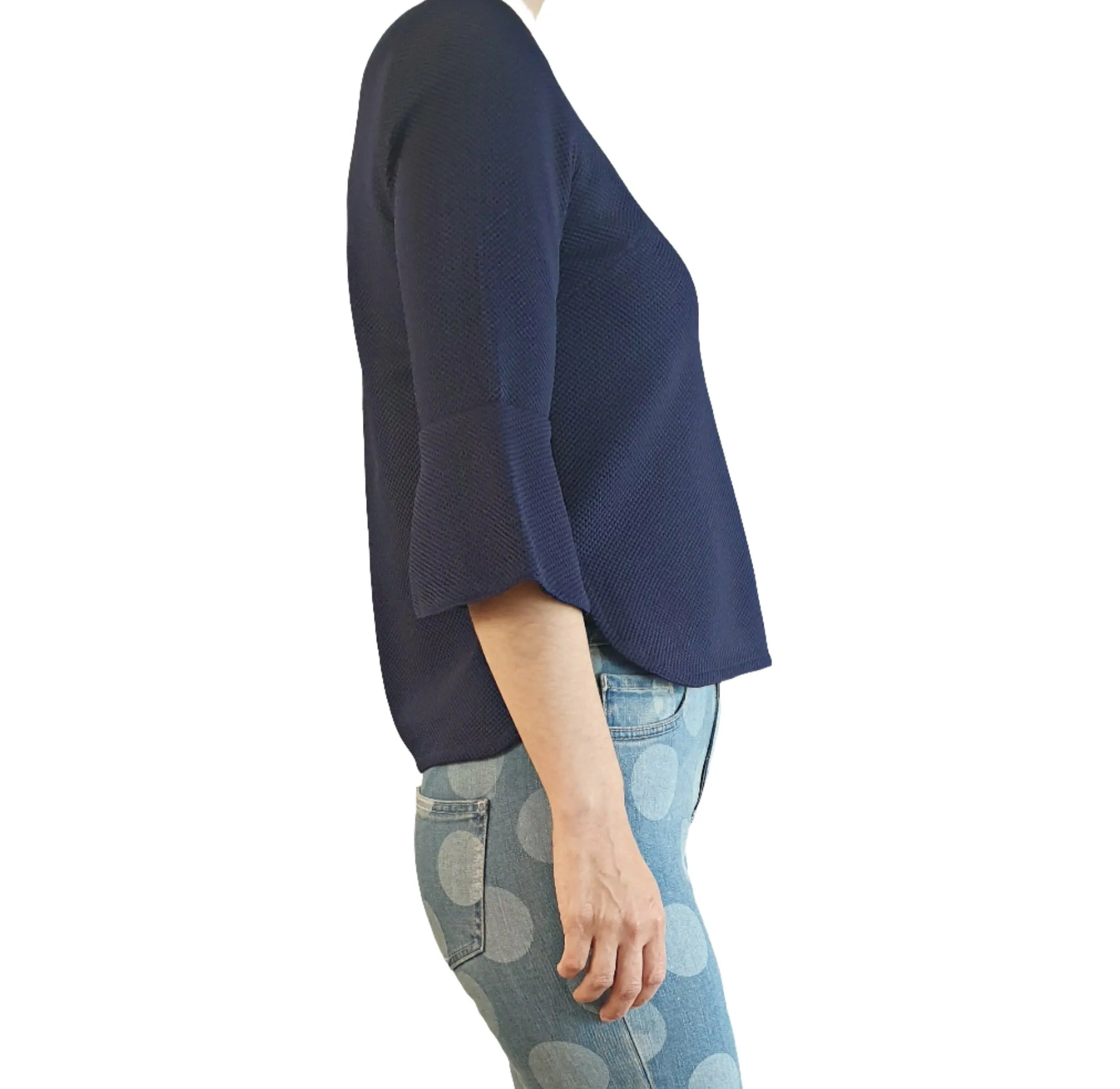 Leonard St textured navy bell sleeve top size 8