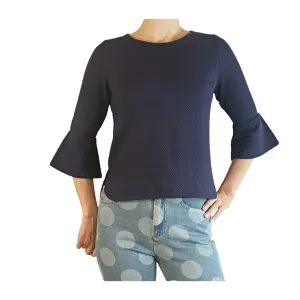 Leonard St textured navy bell sleeve top size 8