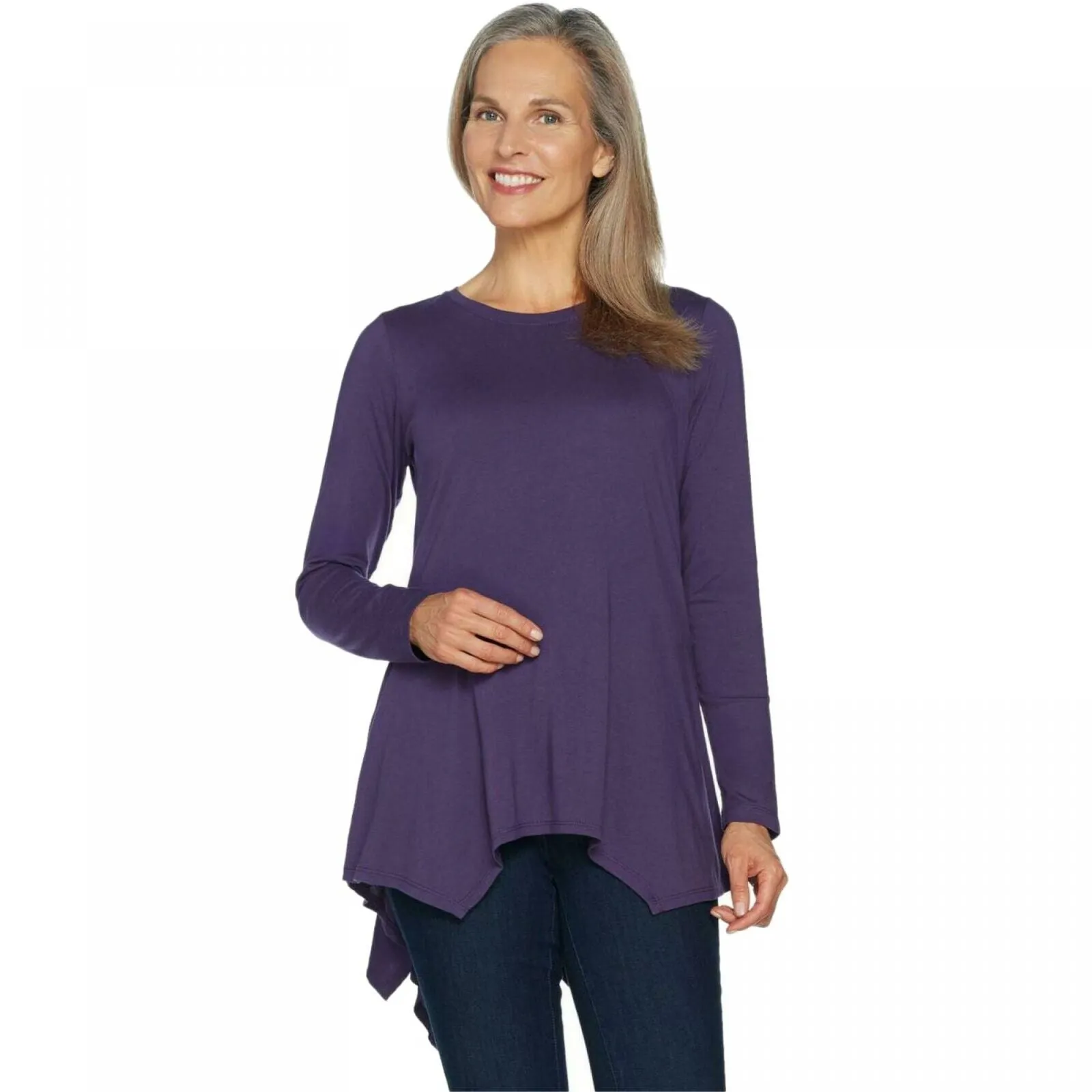 LOGO by Lori Goldstein Women's Cotton Modal Top With Seaming Detail