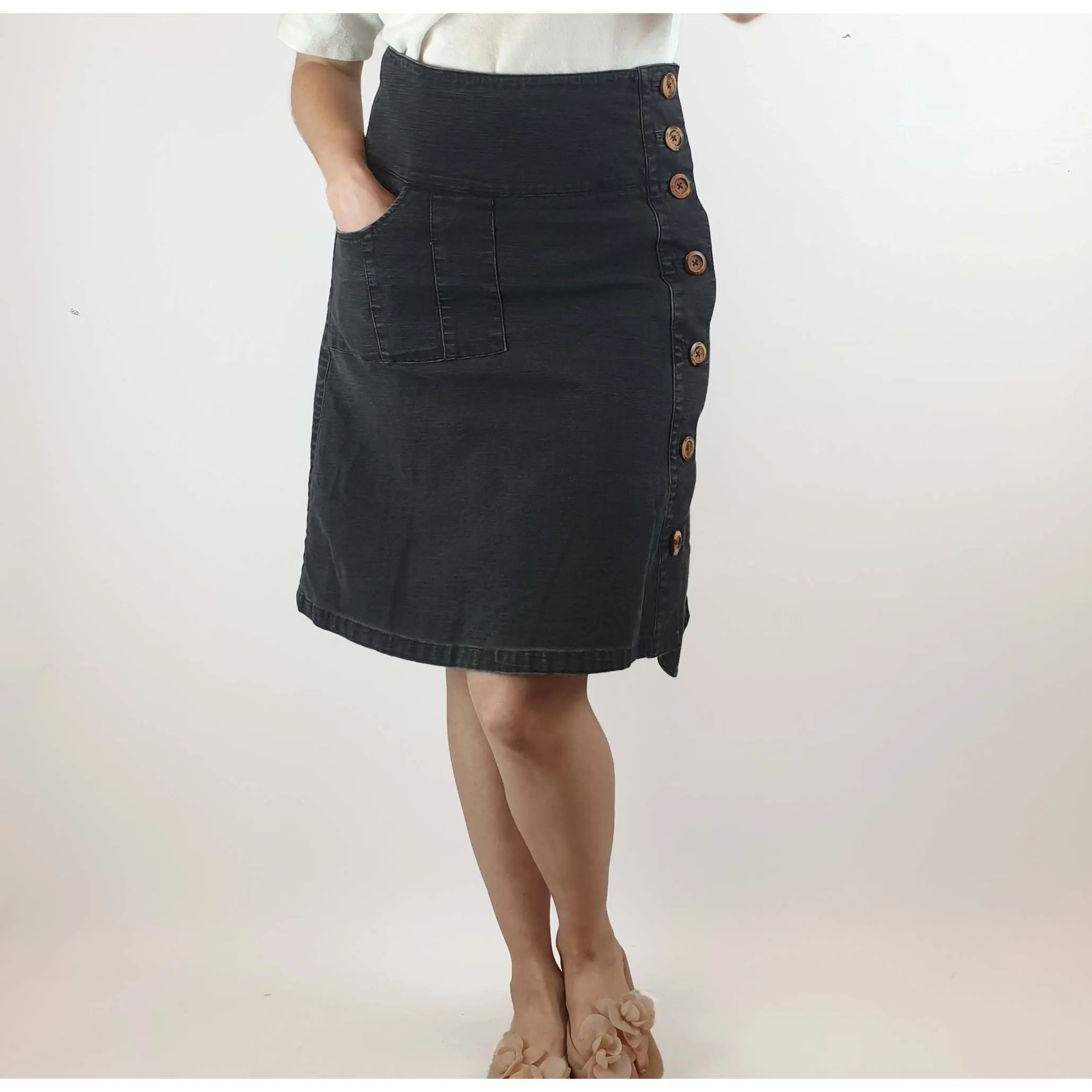 Lush black denim skirt with contrasting front buttons size 10