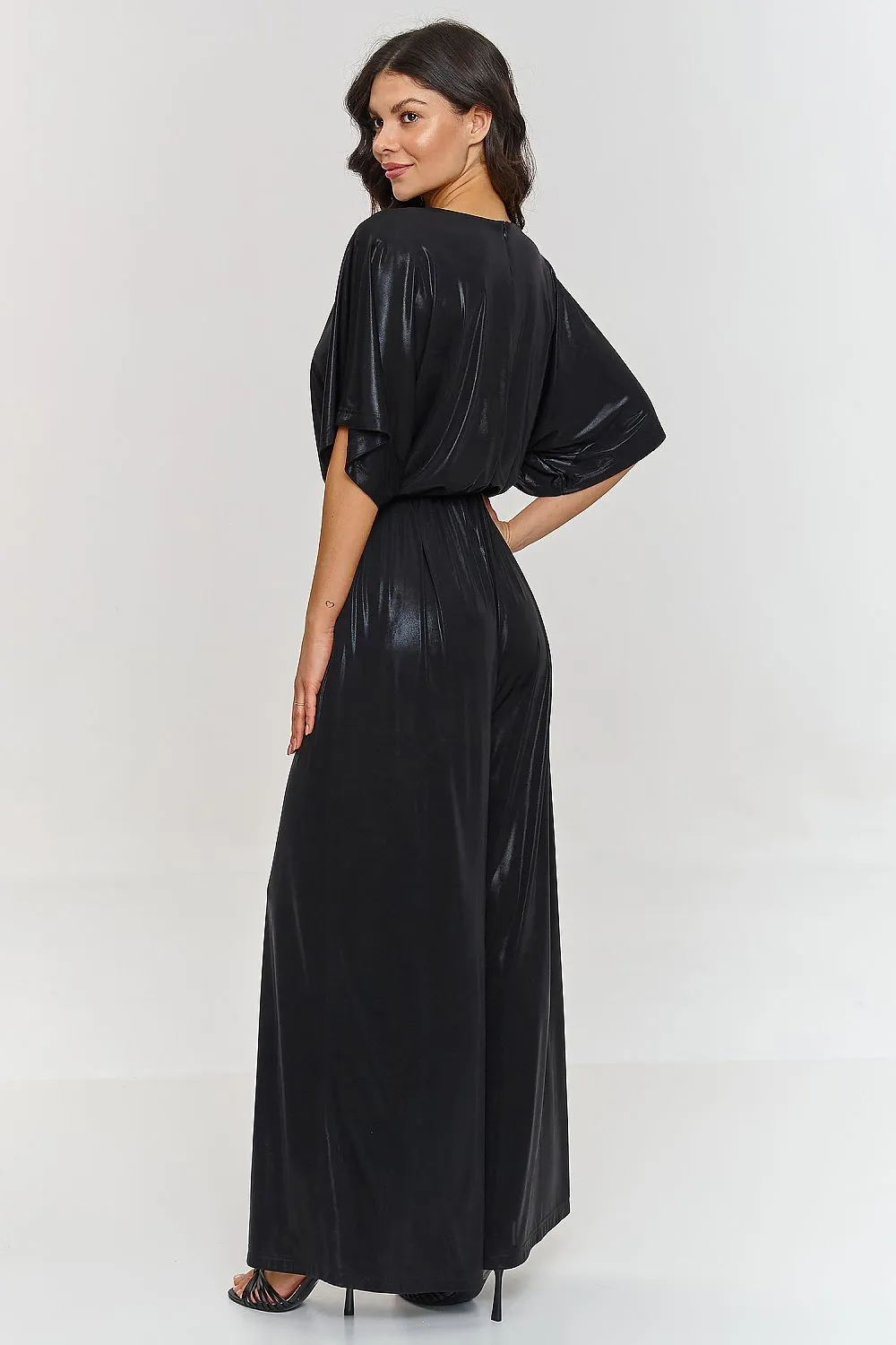 Metallic V-neck wide-legged jumpsuit