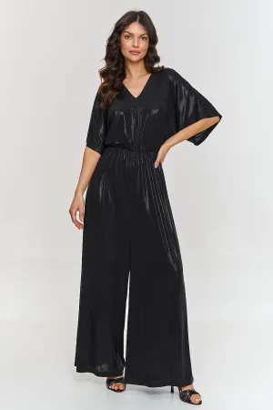 Metallic V-neck wide-legged jumpsuit