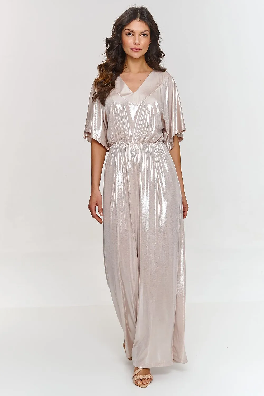 Metallic V-neck wide-legged jumpsuit