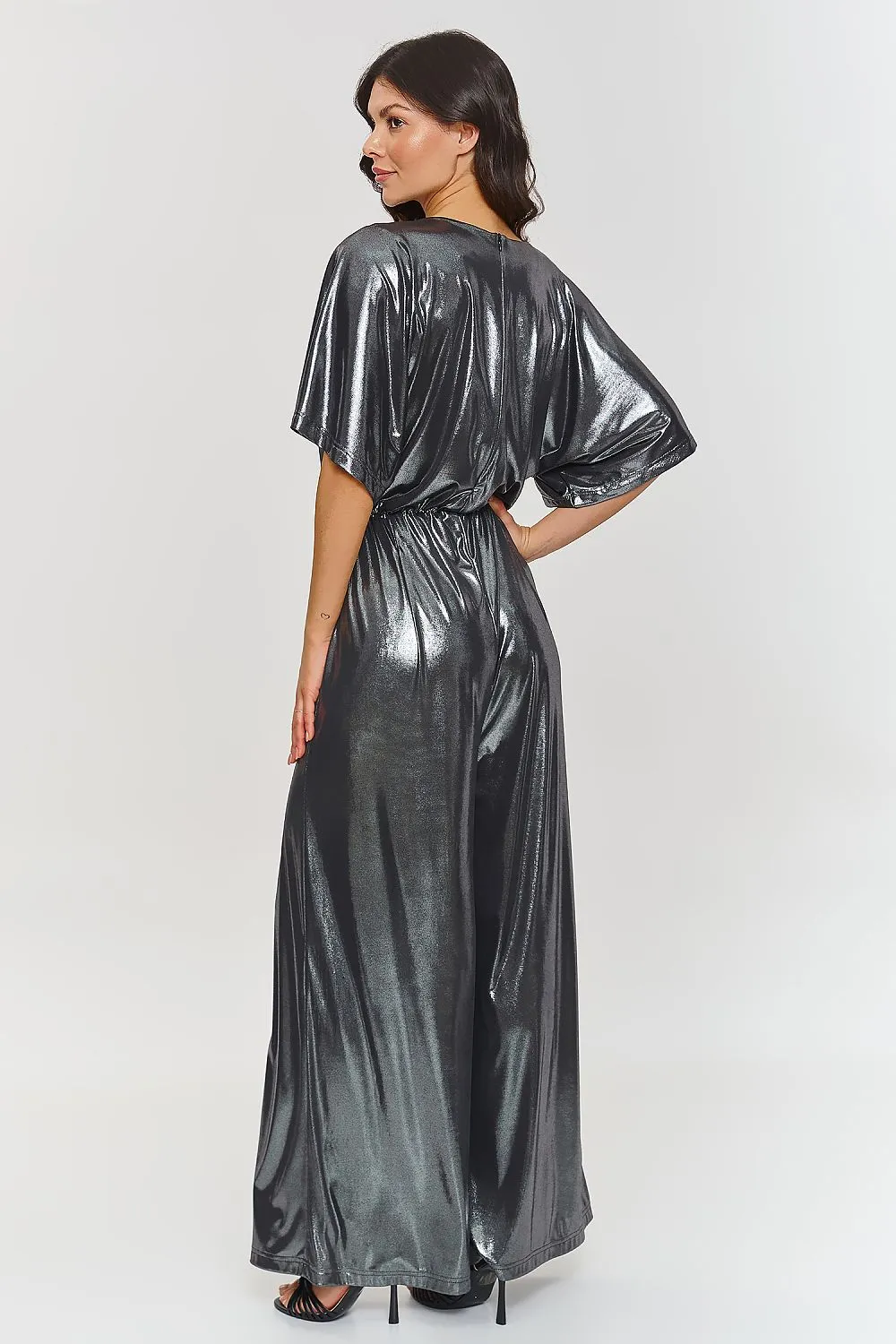 Metallic V-neck wide-legged jumpsuit
