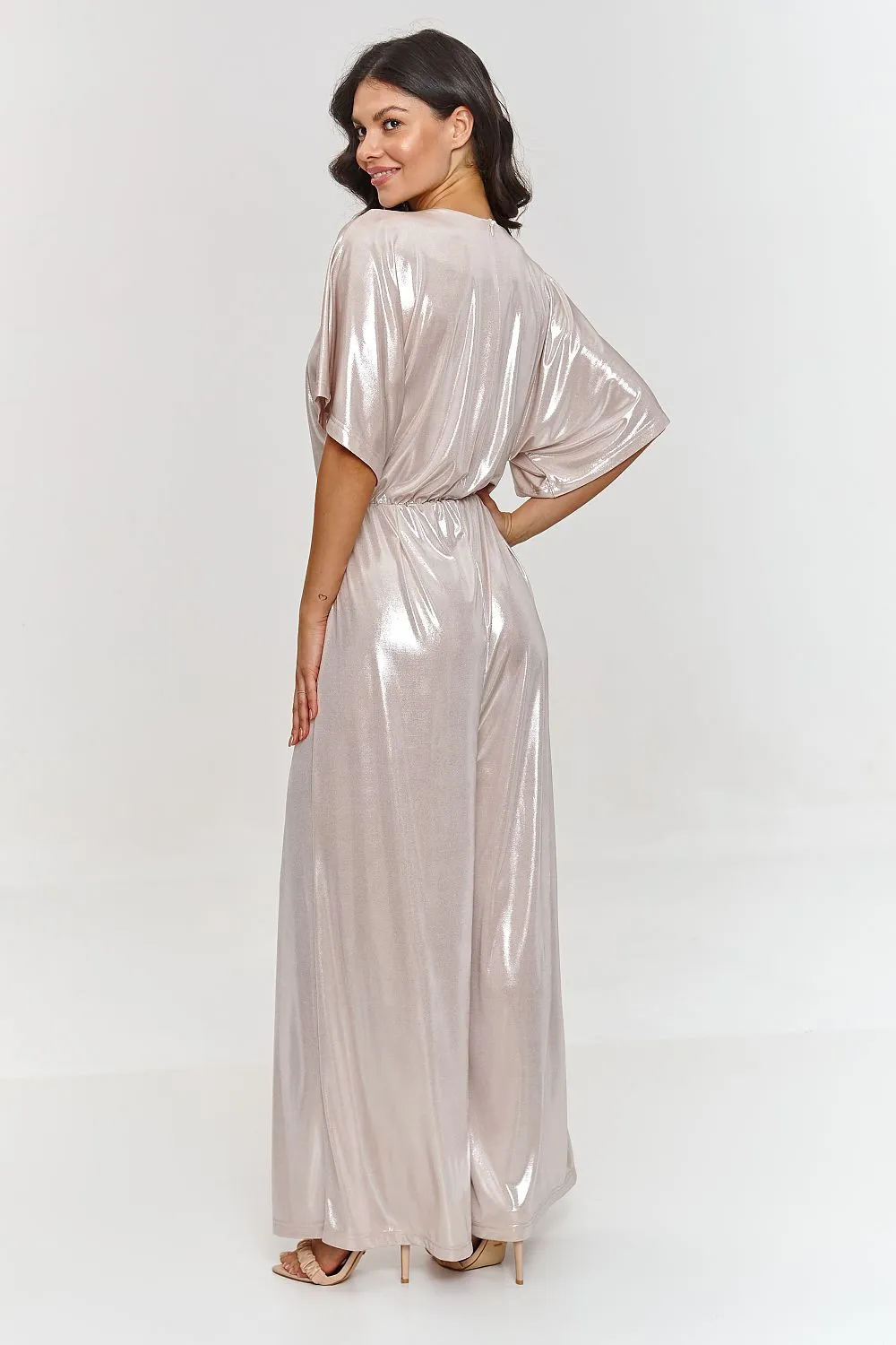 Metallic V-neck wide-legged jumpsuit