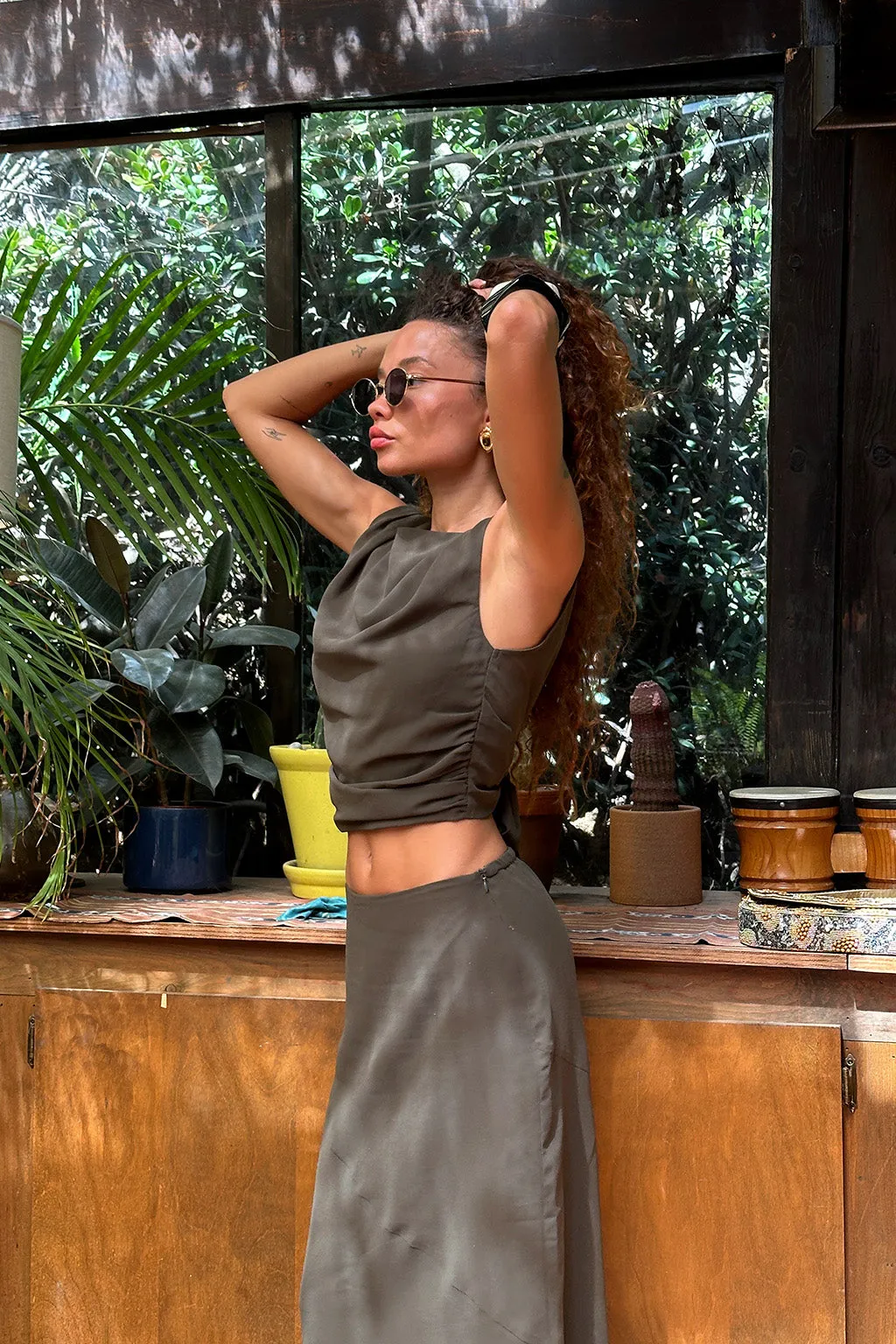 Mila Olive Maxi Skirt