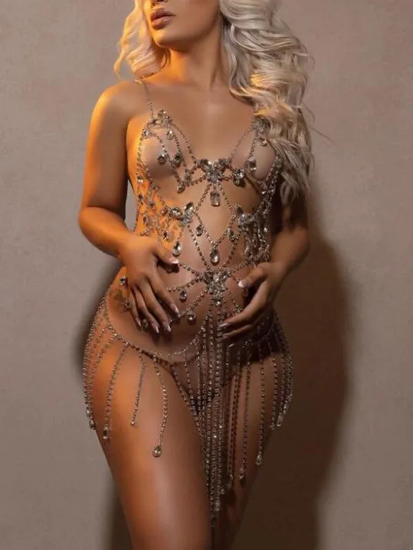 Momnfancy Silver Rhinestone Cut Out Spaghetti Strap Photoshoot Photography Pregnancy Bodycon Maternity Mini Dress