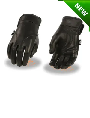 Motorcycle Ladies Soft Blk leather guantlet gloves with gel palm