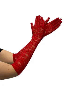 Opera Lace Gloves in Red