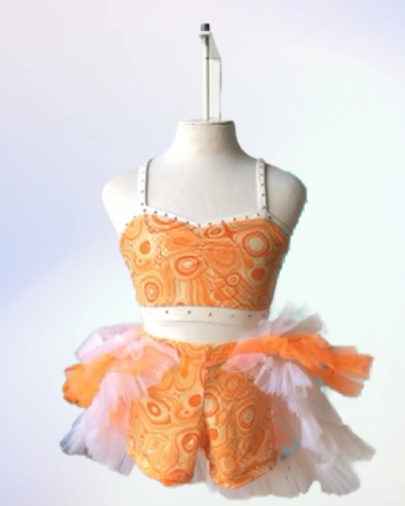 Orange Swirl Crop Top & Back Skirt Set
