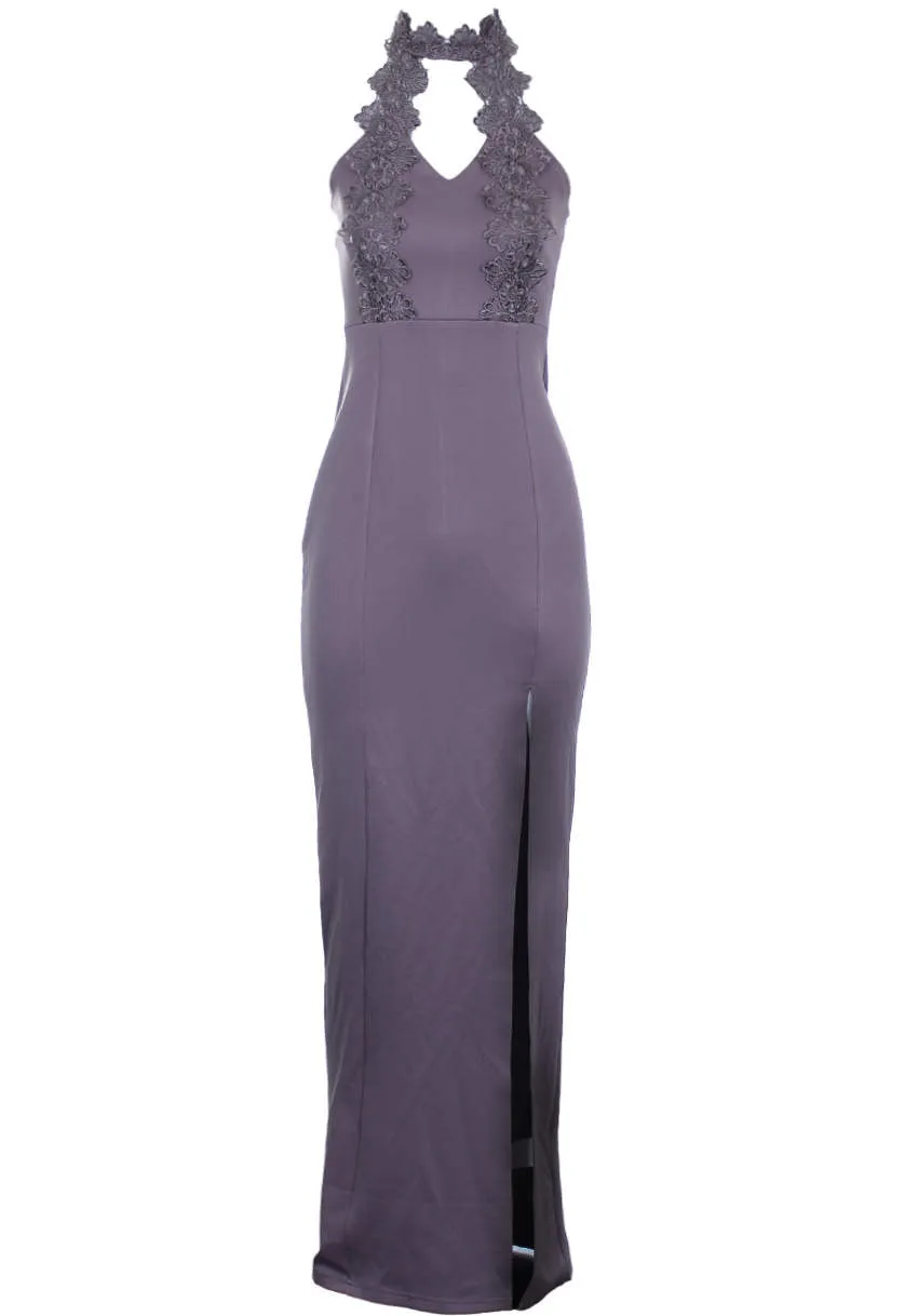 Pewter Maxi Dress With Choker Cut Out