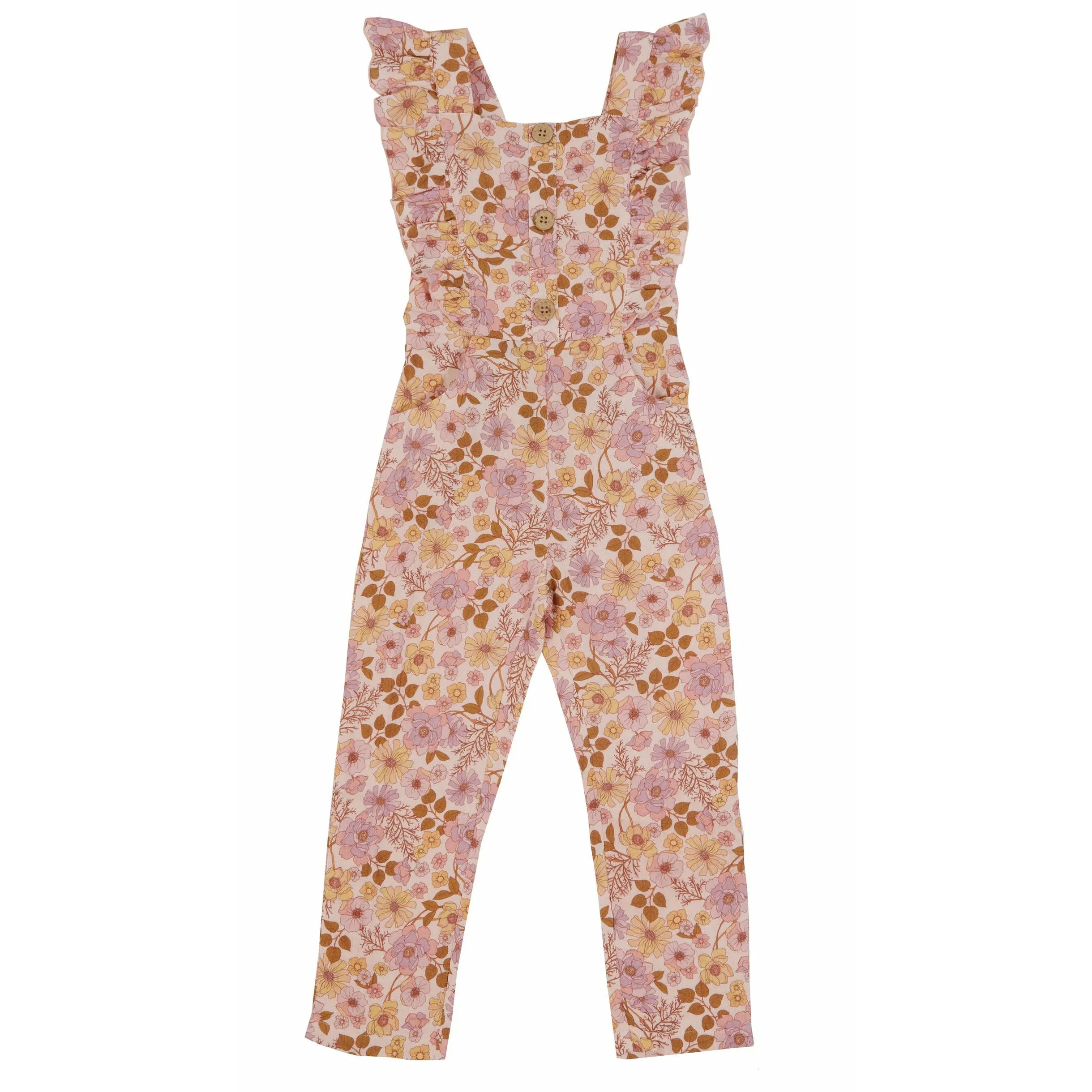 Pink Posy Ruffle Dungarees