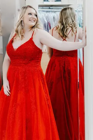 Plus Size Red Lace Prom Dresses 2024 Sleeveless Long with Applique