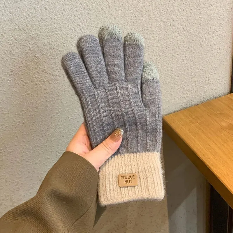 Plush Warm Gloves Soft Winter Thick Fingerless  Bear Gloves With Ropes
