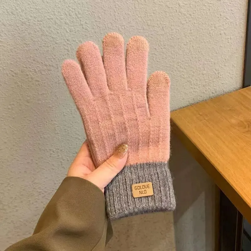 Plush Warm Gloves Soft Winter Thick Fingerless  Bear Gloves With Ropes