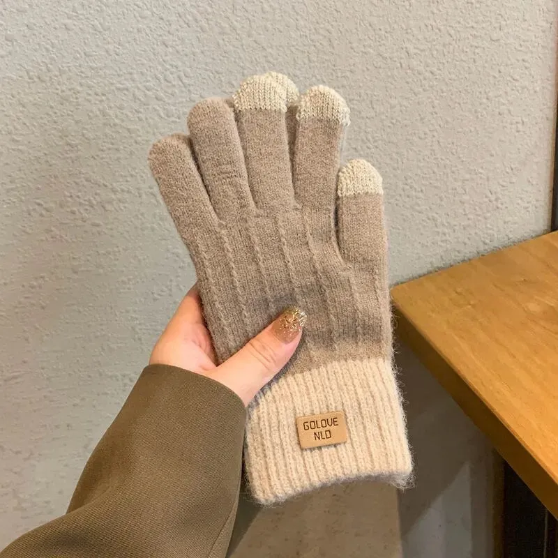 Plush Warm Gloves Soft Winter Thick Fingerless  Bear Gloves With Ropes