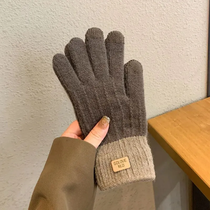 Plush Warm Gloves Soft Winter Thick Fingerless  Bear Gloves With Ropes