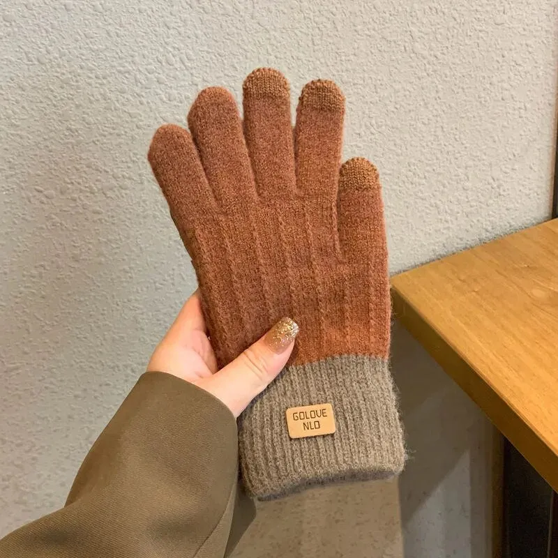 Plush Warm Gloves Soft Winter Thick Fingerless  Bear Gloves With Ropes