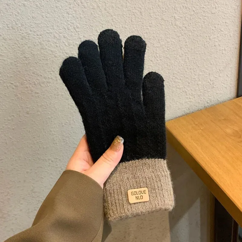 Plush Warm Gloves Soft Winter Thick Fingerless  Bear Gloves With Ropes