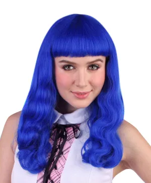 Pop Star Blue Long Wavy Costume Wig Fancy Dress