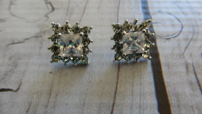 Princess Cut and Pave Stud Earrings - 974434