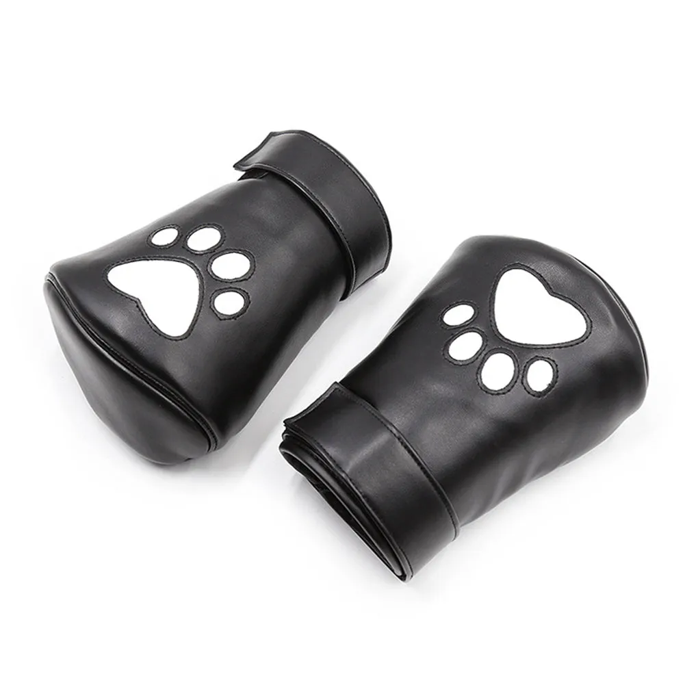 PU Leather Puppy Play Soft Padded Pup Puppy Mitts BDSM Bondage Dog Paw Print Paws Glove As shown