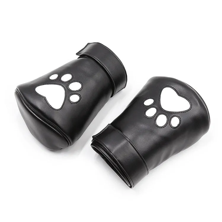 PU Leather Puppy Play Soft Padded Pup Puppy Mitts BDSM Bondage Dog Paw Print Paws Glove As shown