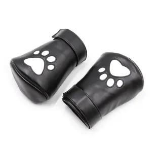 PU Leather Puppy Play Soft Padded Pup Puppy Mitts BDSM Bondage Dog Paw Print Paws Glove As shown