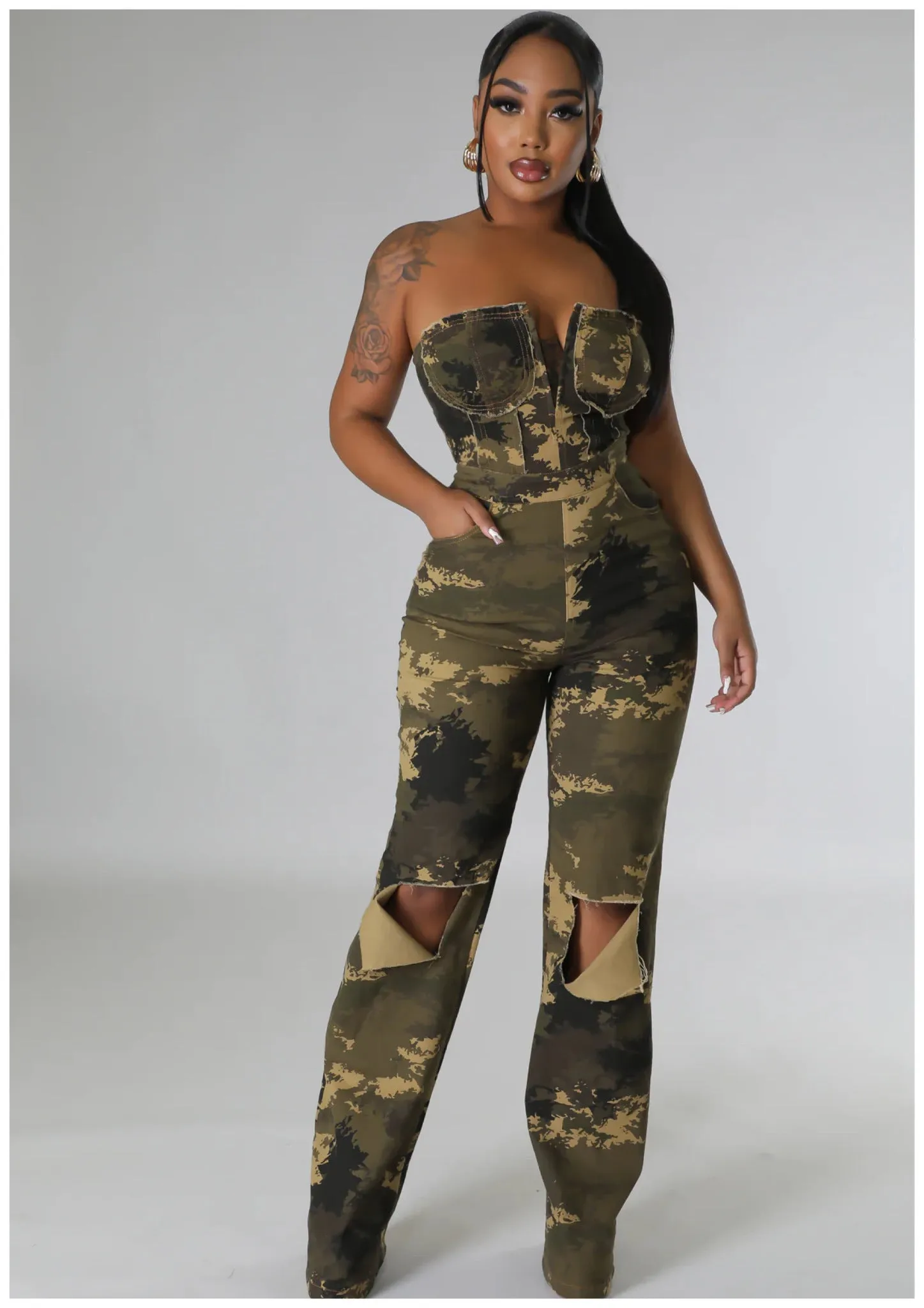 Ride it Out Camo Ripped Jumpsuit
