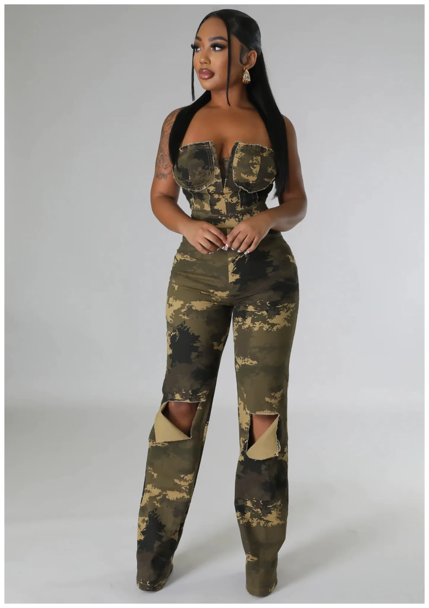 Ride it Out Camo Ripped Jumpsuit