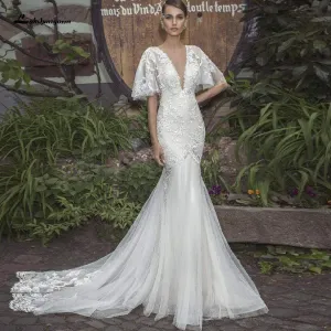 Roycebridal Bridal Lace Mermaid Wedding Dresses with Sleeves