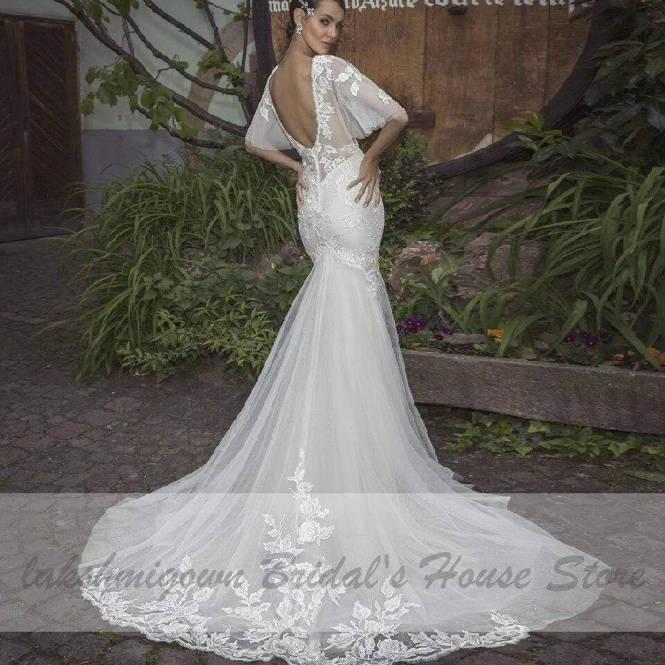 Roycebridal Bridal Lace Mermaid Wedding Dresses with Sleeves