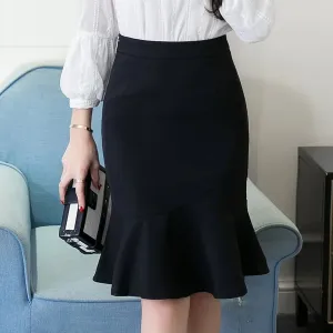 S-5XL 2023 Women Pencil Skirt Fashion OL Slim Bodycon Business Wear Ruffles Hem Mermaid Style Oversized Ladies Office Skirt