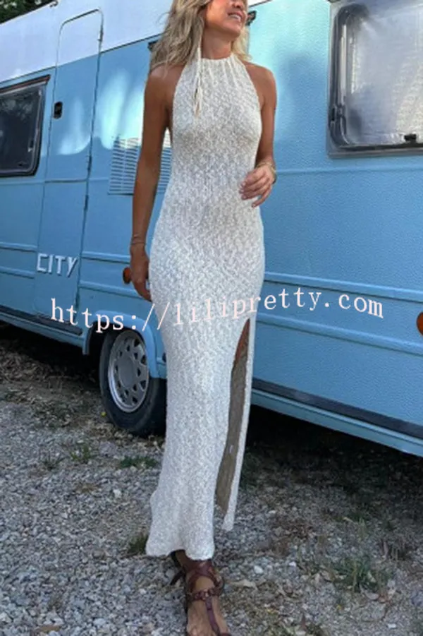 Sexy Backless Halter Neck High Slit Maxi Dress