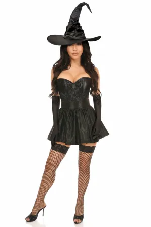 Sexy Four Piece Black Lace Witch Corset Costume