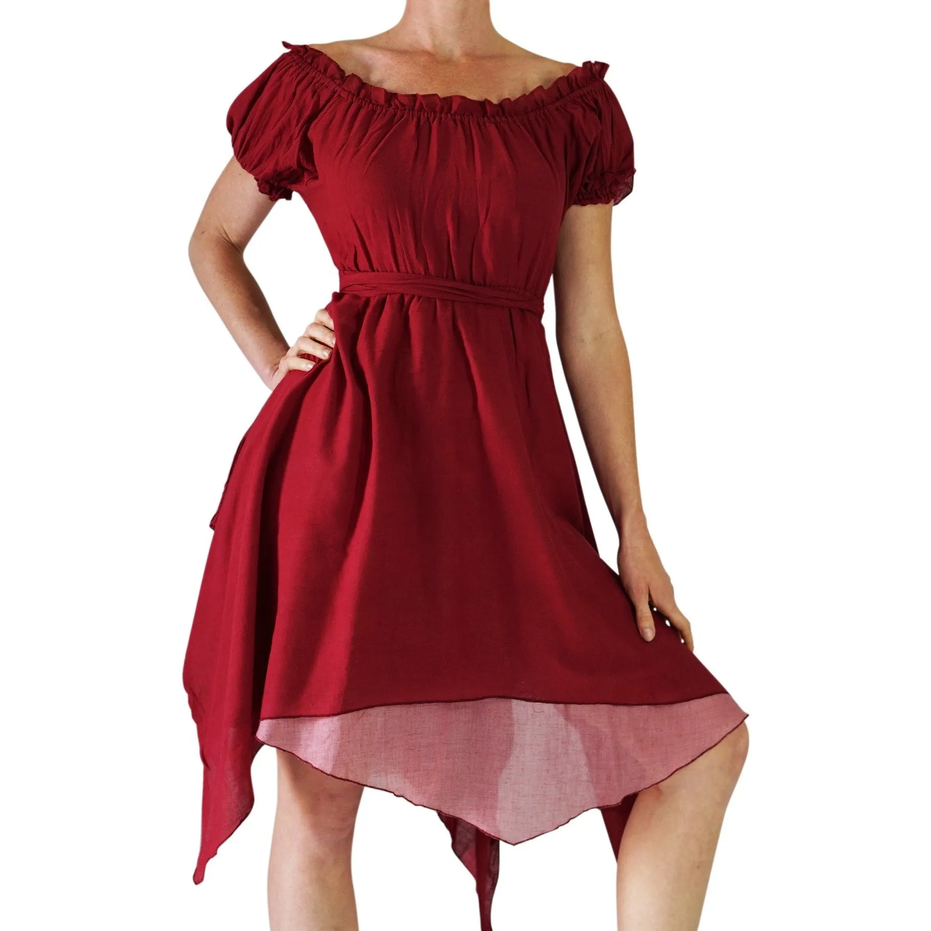 'Short Sleeve Dress' - Burgundy