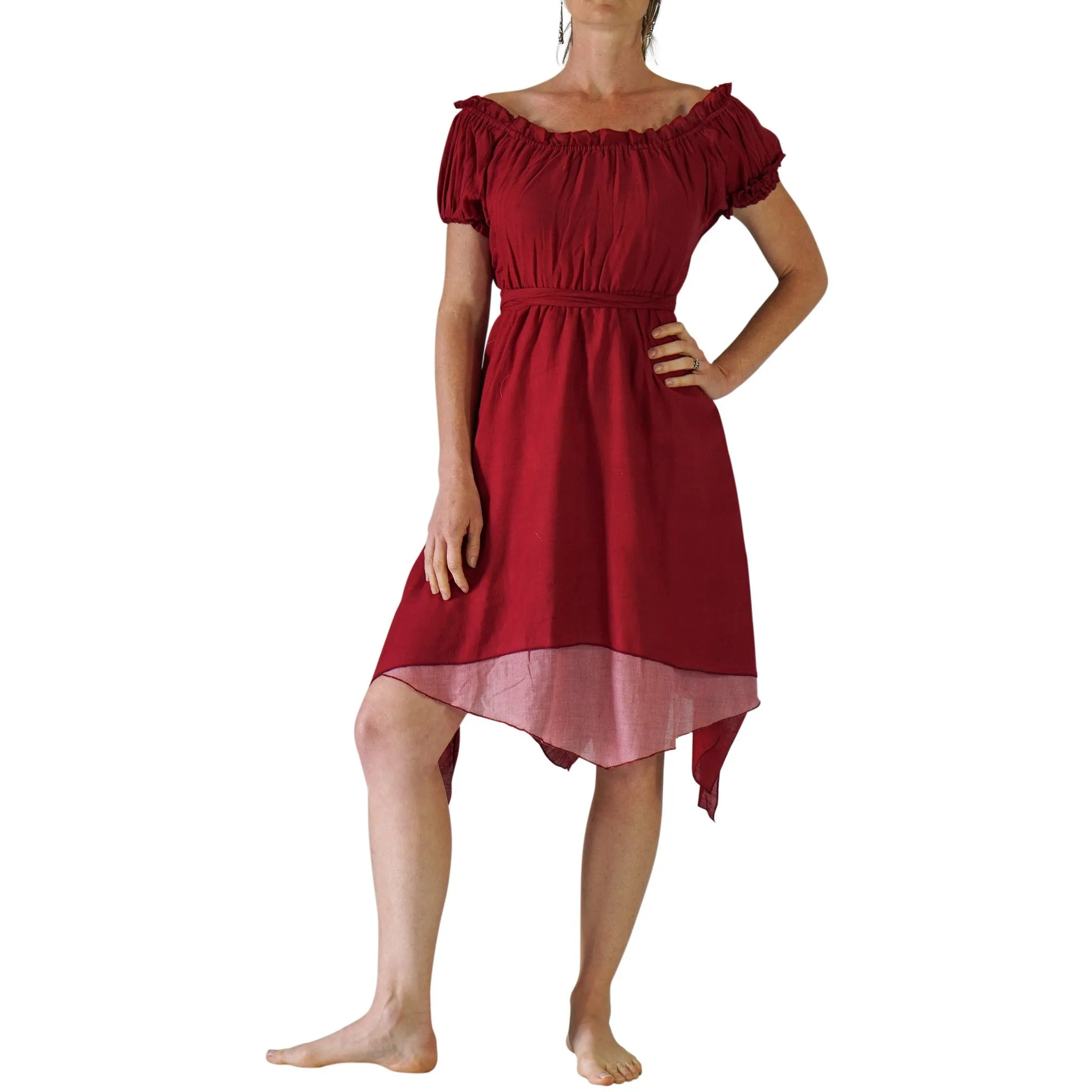 'Short Sleeve Dress' - Burgundy