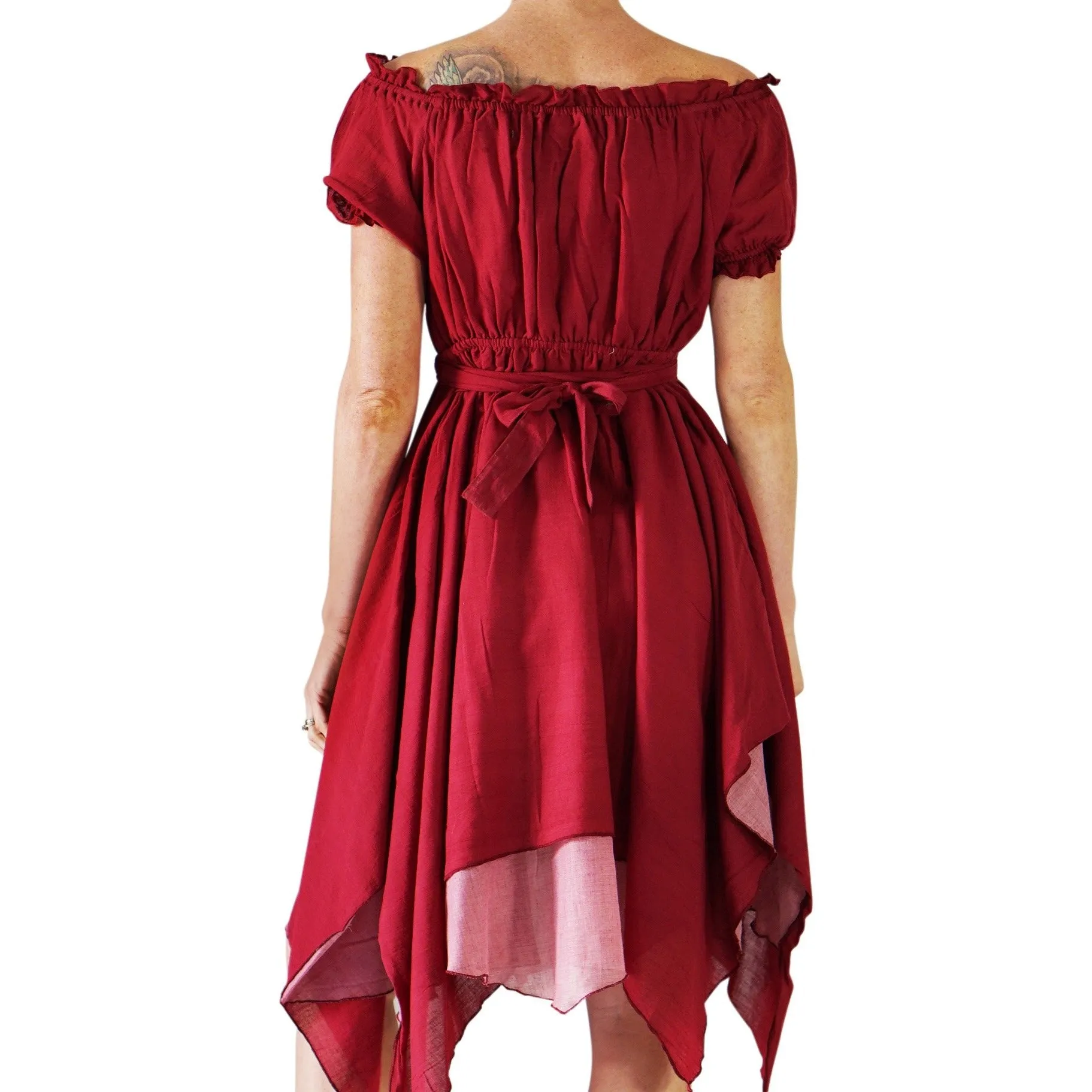 'Short Sleeve Dress' - Burgundy