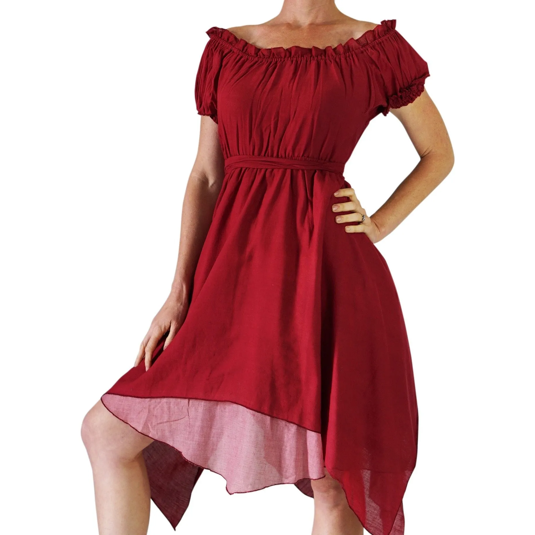 'Short Sleeve Dress' - Burgundy