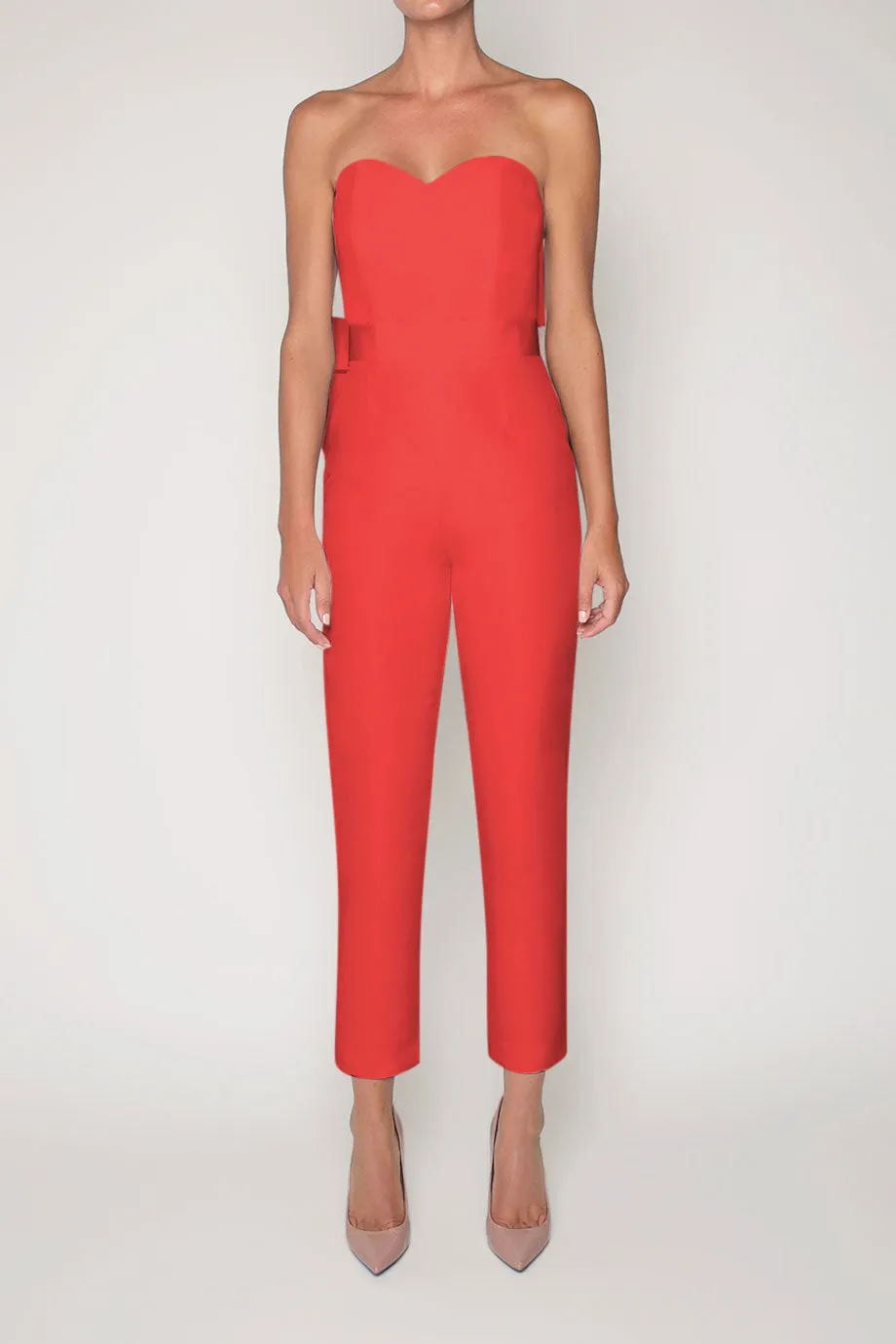 Silk Faille Bow Back Jumpsuit with Convertible Skirt