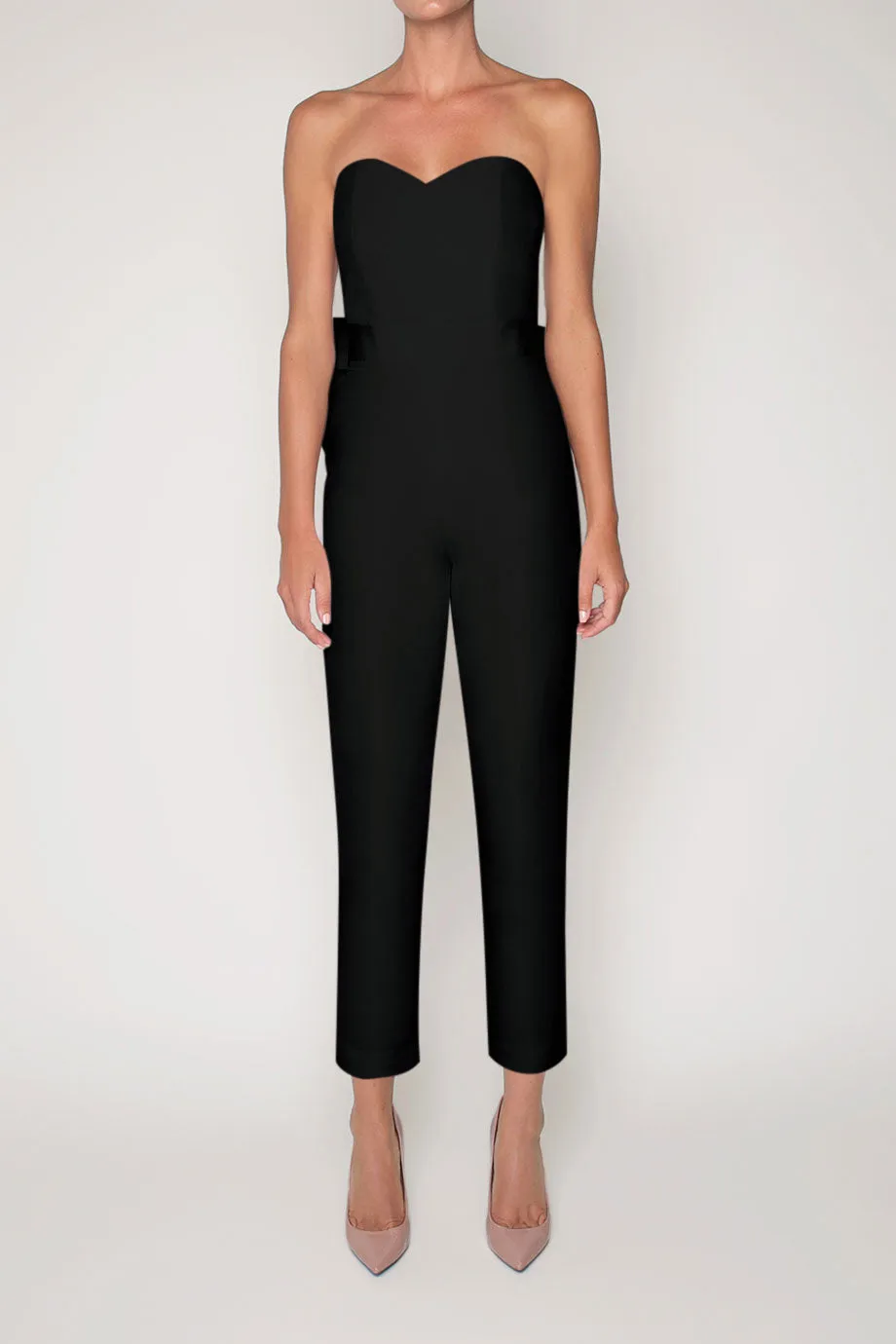 Silk Faille Bow Back Jumpsuit with Convertible Skirt