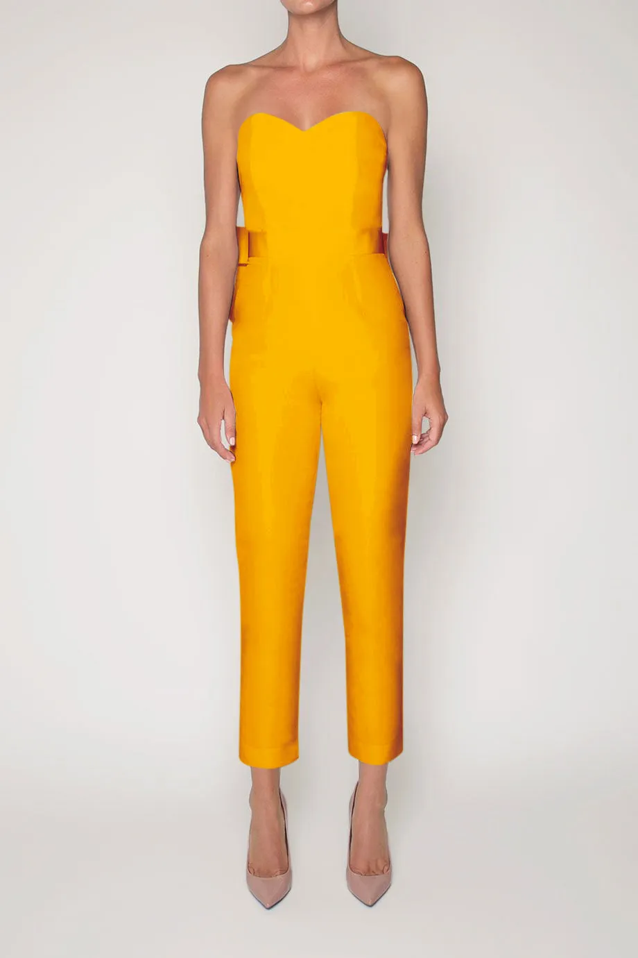 Silk Faille Bow Back Jumpsuit with Convertible Skirt
