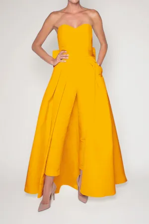 Silk Faille Bow Back Jumpsuit with Convertible Skirt