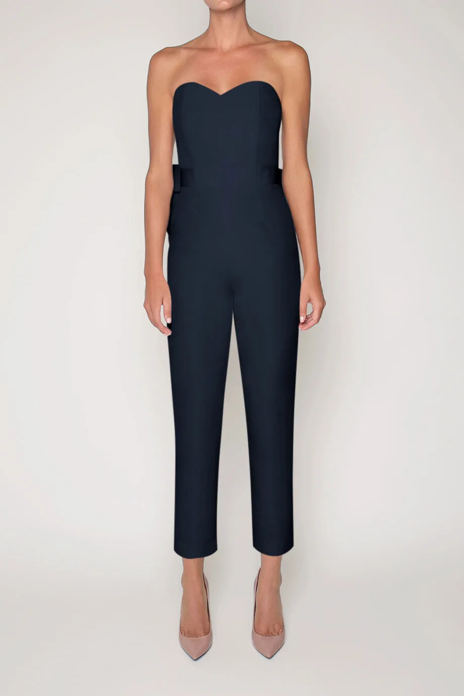 Silk Faille Bow Back Jumpsuit with Convertible Skirt