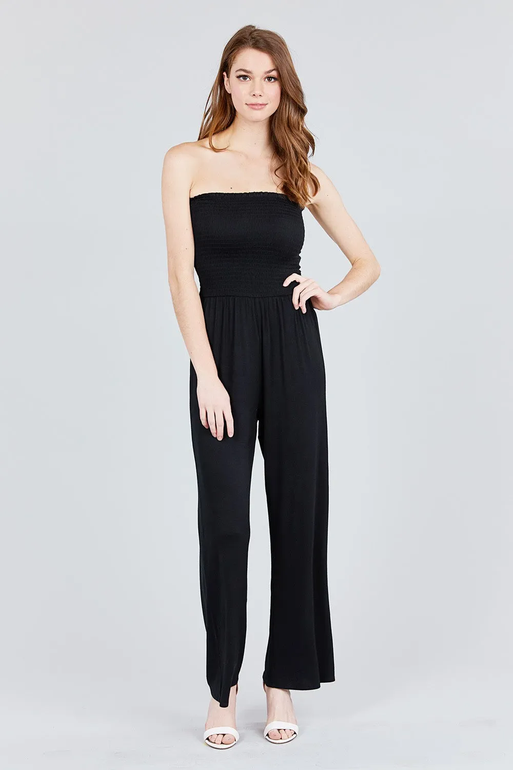 Smocked Strapless Jumpsuit