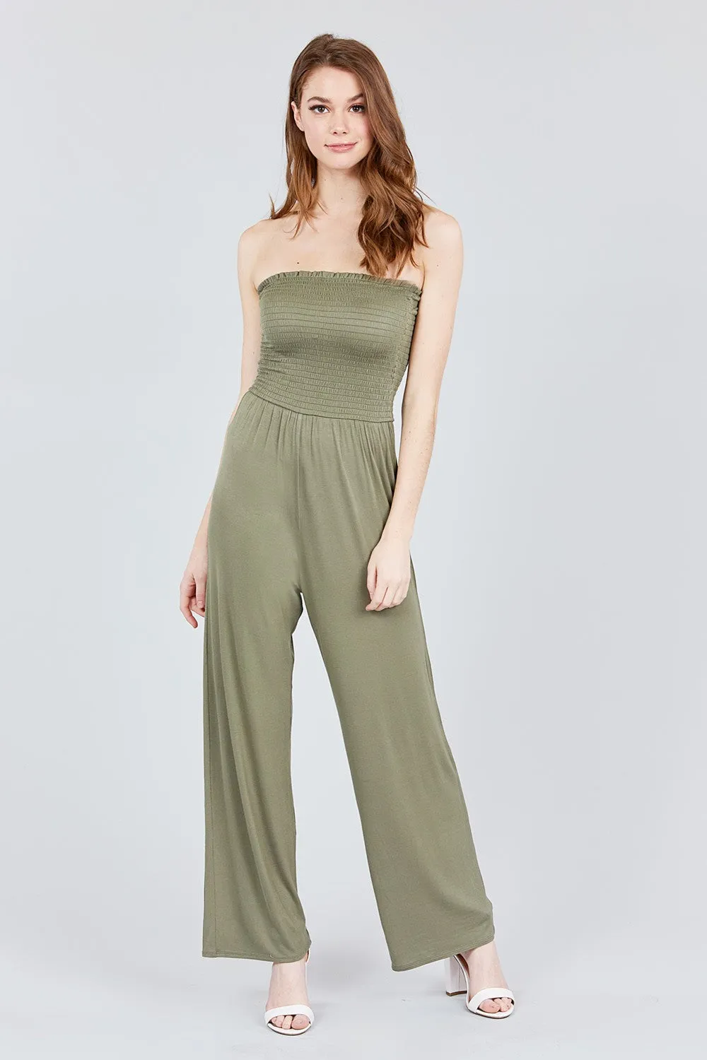 Smocked Strapless Jumpsuit
